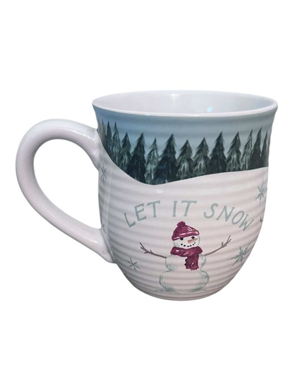 St Nicholas Square Let It Snow Snowman Christmas Mug Ribbed Winter Scene 16 Oz